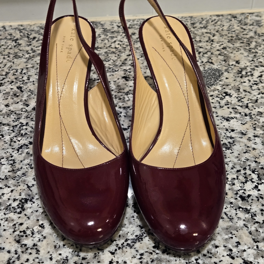 Kate Spade New York Burgundy Patent Leather Slingback Heels Size 9
